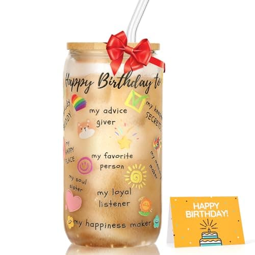 Glass Cups With Bamboo Lids And Straws: Best Friend Birthday Friendship Gifts For Women, Cute Can Shaped Drinking Glasses Cup For Iced Coffee Smoothie