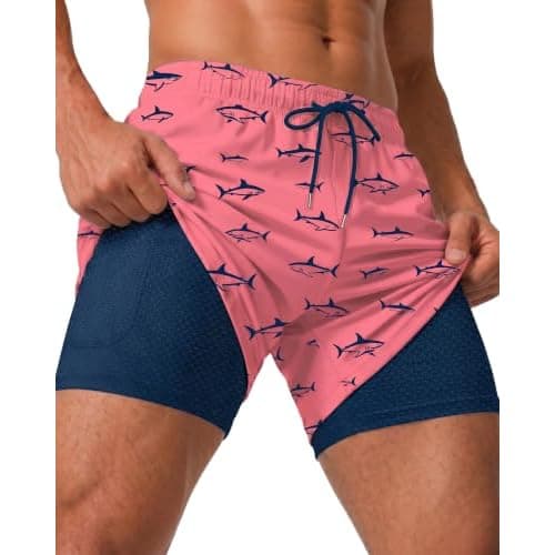 5in Men Swim Trunks with Compression Breathable Liner Quick Dry Zipper Pockets for Pool Board Beach