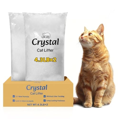 LMJP Crystal Cat Litter for Long-Lasting Odor Control, Non-Clumping, 8.6lb | 2 Months Supply, Unscented, Rapid Water Absorption, Low Tracking, Low