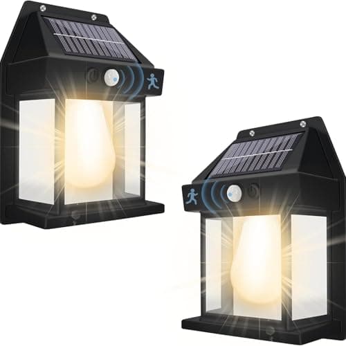 2 Pack Solar Motion Sensor Lights, Solar Pathway Lights Outdoor Waterproof, Dusk to Dawn LED Wall Lights for Entryway Exterior Front Porch Patio Fence