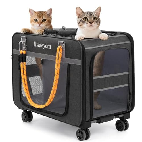 Extra Large Cat Carrier for 2 Cats with Wheels, Rolling Dual-Compartment Cat Car Travel Carrier, Portable Dog Cat Crate for Large Cat for Long Trips,