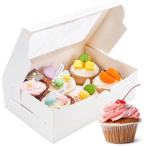 NPLUX 6 Pack Cupcake Boxes with Inserts 6 Holders, White Standard Bakery Boxes with Window Food Grade Cupcake Containers 6 Count for Muffins
