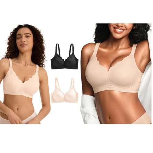 Wireless Jelly Bras for Women No Underwire with Support - Seamless Comfortable Bralettes, Padded Bra Sets 2XL Black/Nude/Nude