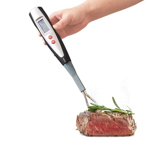 Meat Thermometer Fork with Electronic Ready Alarm, Digital Cooking Thermometer with Instant Read, LCD Display and Led Light, Grill Thermometers for