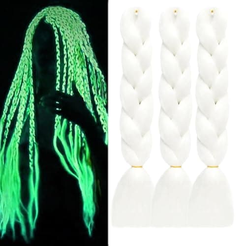 3pcs White Braiding Hair 24inch Jumbo Braiding Hair Extensions Luminous Glow in the Dark Hair