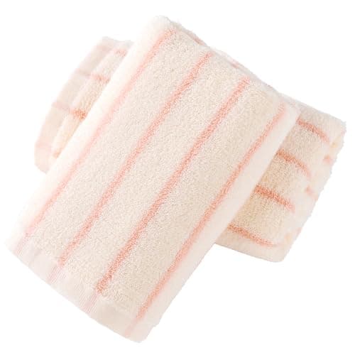 YiLUOMO White and Pink Striped Hand Towels 100% Cotton Set of 2 Soft, Highly Absorbent and Quick Dry Towels for Bathroom Decor, 13 x 29 Inch