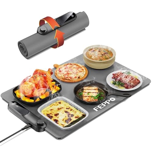 FEPPO Food Warming Mat, Electric Warming Trays for Buffets Party, Fast Full-Surface Heating Mat for Food with 19 Level Adjustable Temperature and 6