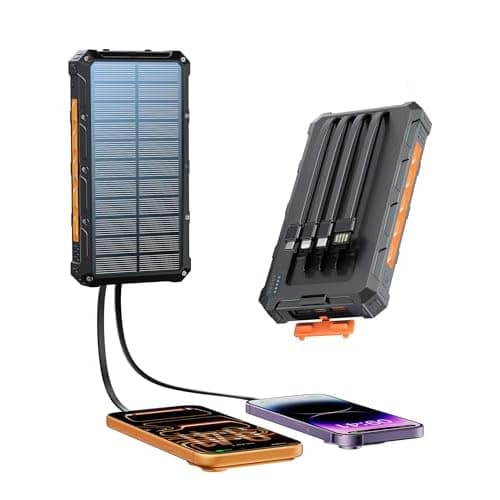 Solar Charger Portable Power Bank 20000mah External Battery Pack for iphone | Smart 20W Fast Charging, Built-In 5-Inch USB-C & Micro-USB Cables,