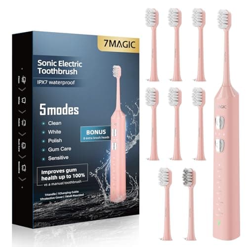 7MAGIC Sonic Electric Toothbrush for Adults and Kids - Up to 180 Days Runtime, 42000 VPM Powered Toothbrush, 5 Modes & 3 Intensities for Sensitive