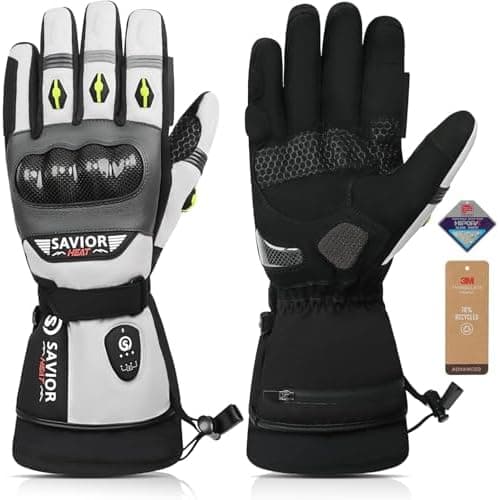 SAVIOR HEAT Heated Motorcycle Gloves Complete Set, 3000mAh Battery for 11H Heat, Waterproof Windproof Touchscreen, Knuckle Guard and Anti-Slip Grip,