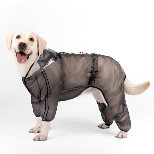 Olsa Dog Raincoat, Dog Hooded Slicker Poncho, 4 Legs Rain Jacket with Reflective Stripe, Transparent Water Proof Resistant Rain Snow Clothes for Small