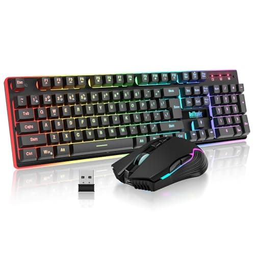 RedThunder K10 Wireless Gaming Keyboard and Mouse Combo, RGB Backlight Rechargeable 3800mAh Battery, 26-Key Anti-ghosting Keyboard + 7D 3200DPI Mice
