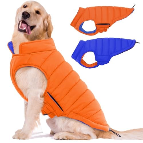 Lelepet Reversible Dog Coat Windproof Dog Puffer Jacket Lightweight Vest | Soft Puffer Vest Warm Winter Coats for Large Dogs Adjustbale Hook & Loop