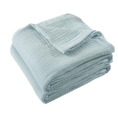 Cotton Muslin Throw Blanket for Summer Spring, Breathable and Lightweight Jacquard Muslin Blanket for All Season, Soft Gauze Blankets for Couch Bed