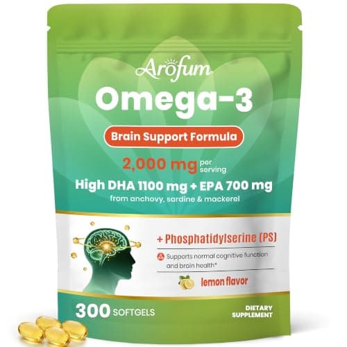 Omega 3 Fish Oil 2000mg with DHA & Phosphatidylserine | 1100mg DHA & 700mg EPA with Phosphatidylserine; Lemon-Flavored Mini rTG Softgels for Memory