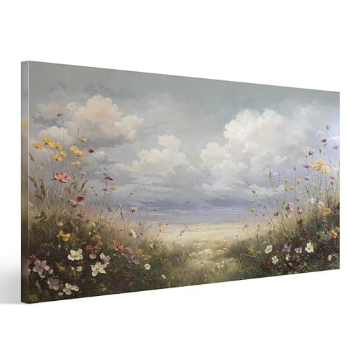 CCPEAR Canvas Wall Art Floral Botanical Wildflower Landscape 20x40in | Nature Paintings, Farmhouse Pictures, Colorful Meadow Artwork, Vintage, Large