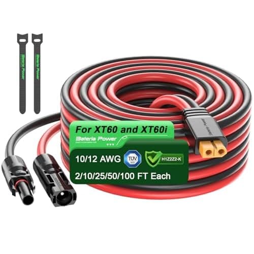Solar to XT60 Charge Extension Cable 10AWG 25Ft, Solar Connector to XT60 Adapter Cable for Solar Panel to LiFePO4 Battery RV Portable Power Station
