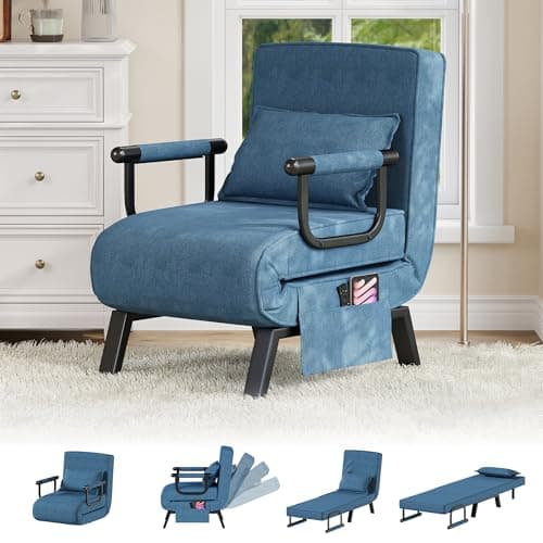 TYBOATLE Sleep Chair Bed, Sleeper Chair, Small Folding Sofa Bed, Azure Blue | Comfy, Cozy, Convertible, 5 in 1, Adjustable Backrest, Side Pockets,