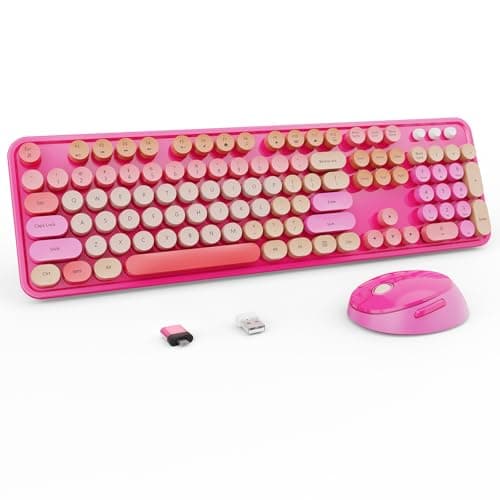 Nowlike Wireless Keyboard and Mouse Combo, Retro Typewriter Keyboard with Round Keycaps, Full-Size Ergonomic, Red, Ideal for Windows PC, Home, Office,