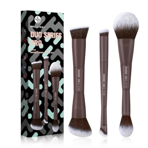 EIGSHOW Makeup Brush Set 3Pcs, Double Sided Foundation Contour Powder Highlight Concealer Brush for Liquid, Cream & Powder, Fit for Home, Travel &
