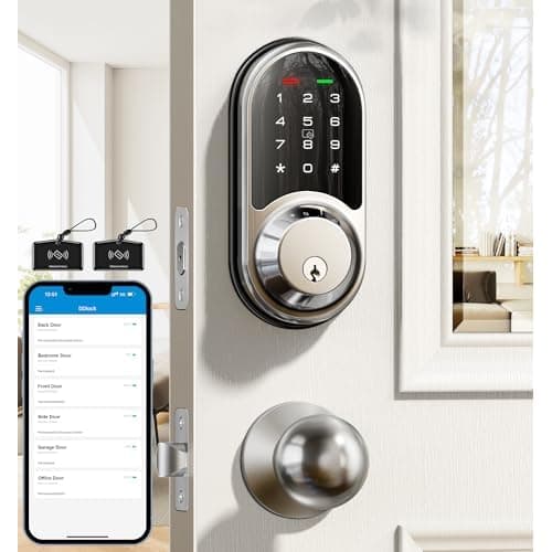 Veise RZ06C Smart Lock Electronic Deadbolt 2 Knobs Handle Set, Satin Nickel | App Control, Touchscreen, 2 Fobs, Auto Lock, Remotely Share eKey, Manage