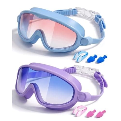 Kids Swimming Goggles 2 Pack, Anti Fog&UV Swim Goggles for Boys Girls, No Leak Pool Beach Essentials for kid 3-14