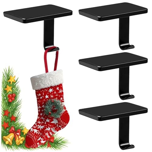 Christmas Stocking Holders for Mantle Set of 6, Stocking Hangers for Mantel Weighted, Heavy Duty, Flat, for Garland, Fireplace, Wall (Black)
