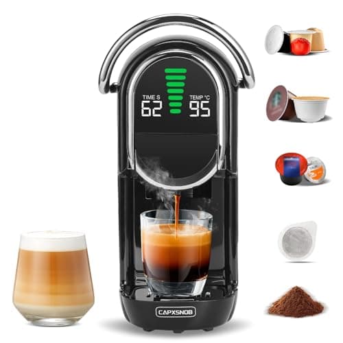 Magician1 Mini 5 in 1 Multi-Pod Espresso Coffee Machine, Iced & Hot Brew | Fits Nespresso/Dolce Gusto/Blue/ESE Pods & Ground, Custom Time & Temp, LED