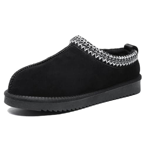 Women's Slippers Genuine Suede Platform Mini Boots Mens Faux Fur Warm Lining Winter Mules Cozy Warm House Shoes Indoor and Outdoor 5.5 Black