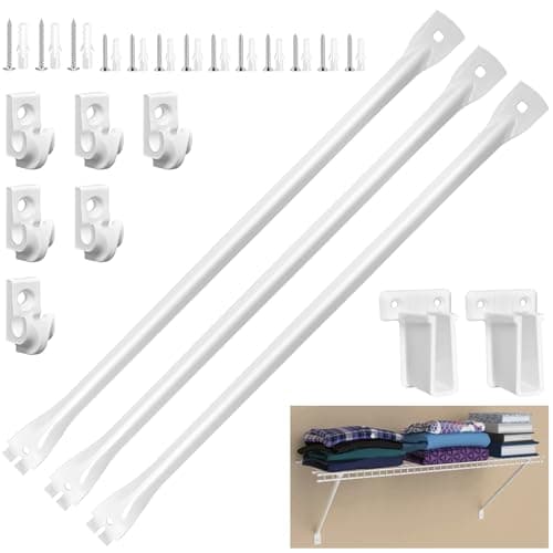 12 Inch Heavy Duty Shelf Brackets, Wire Shelf Brackets Set Include 3 Support Brackets, 2 Wire Shelf End Brackets, 6 Wall Clips, with Screws, Wire