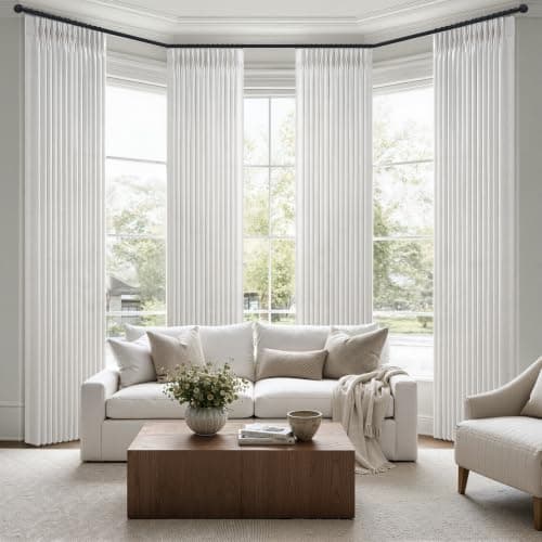 105 Inch Extra Long Pinch Pleated Sliding Door Curtains 4 Panels Set, Beige White Memory Trained Natural Linen Semi Sheer Decorative Windows Drapes