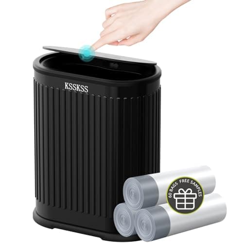 1.8 Gallons Small Stainless Steel Trash Can with Press Type Lid, Slim Bathroom Garbage Bin, Removable Liner Bucket, Dog Proof Narrow Wastebasket with