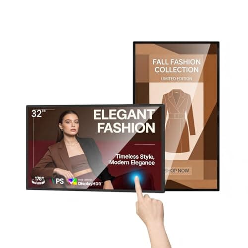 32 inch Wall Mount Digital Signage, FHD Touchscreen 32" Monitor Android 14 | Multi-Touch Screen Smart Split, Commercial Advertising Display, Time