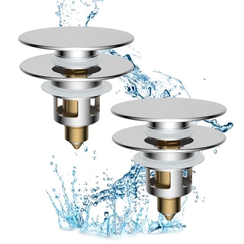 Hibbent 2 Pack All Metal Upgraded Bathroom Sink Stopper, Universal Pop Up Sink Drain Strainer, Brass Bullet Core Push Type Sink Stopper for
