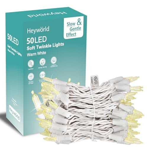 Heyworld Slow Twinkle Lights, 50 Led Soft Twinkling Mini Christmas String Lights on White Wire Cord, UL Approved 14.58 Ft, Connect Up to 50 Sets,