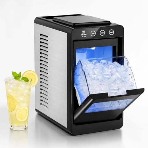 Kismile Portable Countertop Ice Maker Machine, 26lbs Ice in 24Hrs, Self-Cleaning Ice Maker with Selectable Ice Size & Internal Light, Compact Design