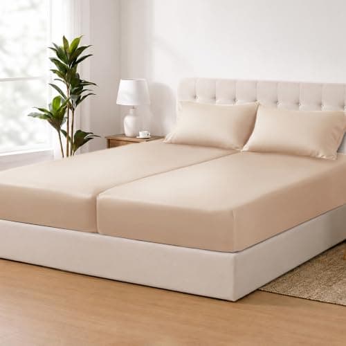 ACCURATEX Cooling Sheets for Hot Sleepers, Split King Size, Sandy | Viscose Made from Bamboo, 5 Pcs Silky Soft Sheet Set, Breathable Cool for Night