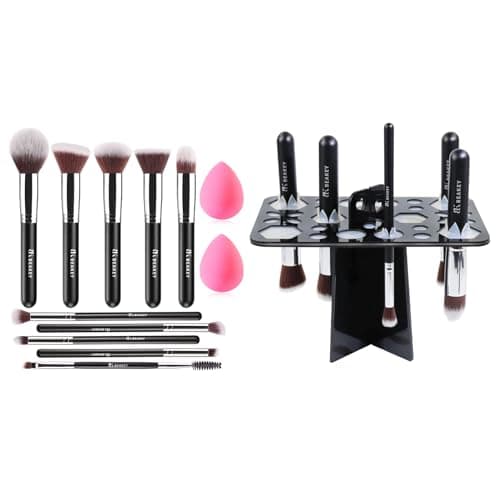 BEAKEY Makeup Brush Set Professional & Makeup Brush Drying Rack,Makeup Brush Holder - Black