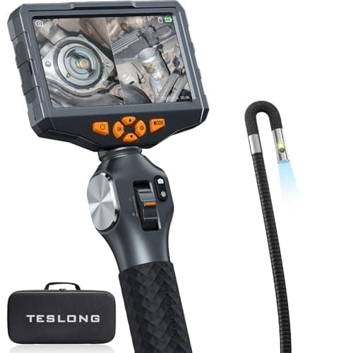Teslong TD500 6.5mm Articulating Borescope with Dual Lens Endoscope | Mechanic Automotive HVAC Wall Inspection Tool, 5" IPS Screen, 6+1 LED Lights,