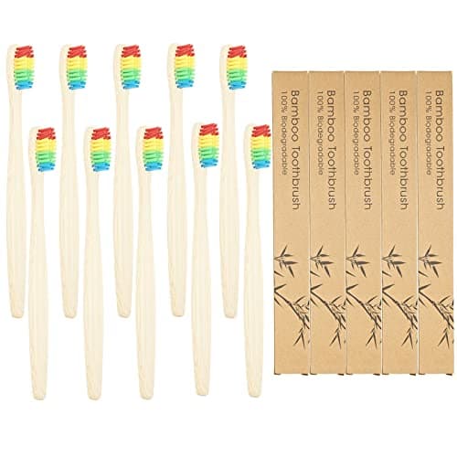 SEVENHEAD 10 PCS Bamboo Toothbrushes Soft Bristles Wooden Toothbrushes for Adult, Natural Biodegradable BPA Free Eco Friendly Toothbrushes Colorful