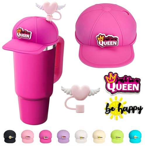 Anti-dust Silicone Hat for Stanley Cup 40oz, Compatible with Stanley Cup with Straw Cover and Two Charms, Fuchsia
