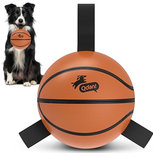 QDAN Dog Basketball Toys, Dog Balls with Straps for Tug of War, 6 Inch | Dog Water Toy Pool Toys for Small Medium Dogs, <60 lbs Puppy Toys, Training