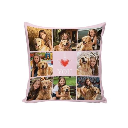 Custom4U Couple Gifts Custom Pillow with Picture & Text I Love You Customized Square Throw Pillow Girlfriend Boyfriend Love Gifts for Birthday