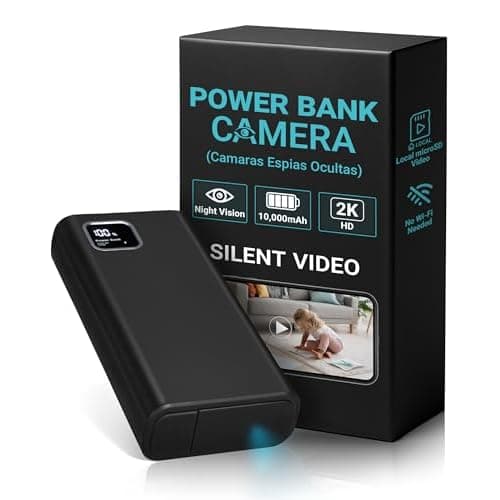 2K HD Small Security Camera with Motion Detector, Power Bank with Night Vision Gravity Sensor, Loop Recording, 10,000mAh for Home Mini Camera with 64G