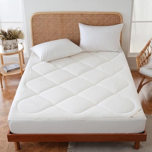 YOUR MOON Natural Wool Mattress Pad Twin – 500GSM Australian Wool Mattress Topper, Quilted Fitted Mattress Bed Cover with 16" Deep Pocket,
