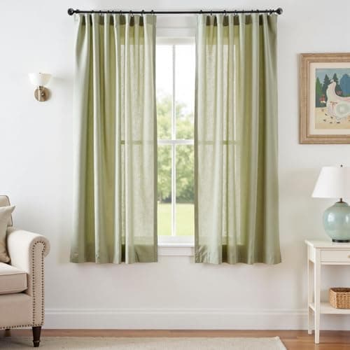 jinchan Linen Curtains Light Filtering Back Tab 50x63 Inch 2 Panels Green | Semi Sheer Curtains 63 inch length for Bedroom Living Room, Modern