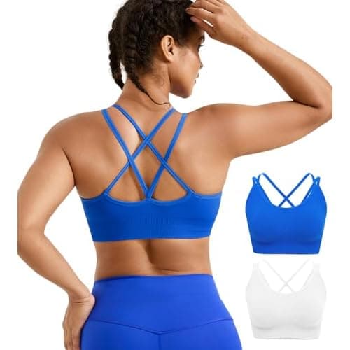 Women Sports Bras Pack - Crisscross Back Padded Longline Yoga Workout Top Low Impact Activewear