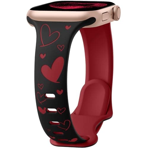 Lerobo Slim Thin Two-Tone Compatible with Apple Watch Band 40mm 38mm 41mm 42mm 44mm 45mm 46mm 49mm for Women- Soft Cute Flower/Heart Engraved Sport