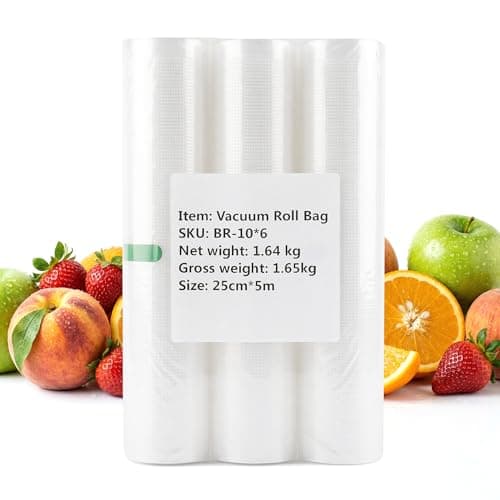 Vacuum Sealer Bags for Food, 10 in x 16.4 ft, 6 Rolls, 175 Micron | BPA-Free PA+PE Rolls, Textured Air Channels, Cut-to-Size Design, Freezer and Sous