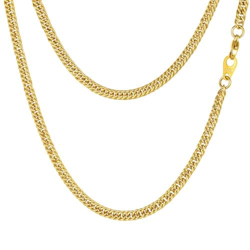 FindChic Men Curb Chain Necklace 18K Gold Plated/Stainless Steel/Black Chunky Double Tight Cuban Link Hip Hop Neck Chains for Men Boys